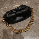 Black Chain Brown Over Size Genuine Leather Pouch Bag Slouchy Clutches-1