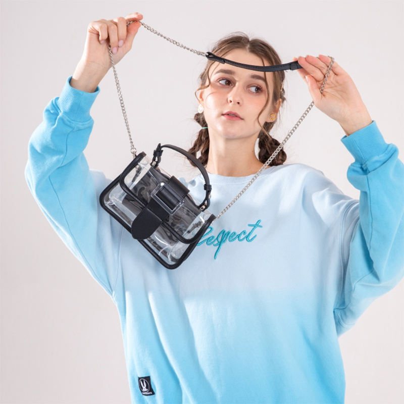 Black Clear Satchel Bag Inside Pouch Crossbody Chain PVC Handbag| PRUSES-2