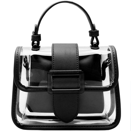 Black Clear Satchel Bag Inside Pouch Crossbody Chain PVC Handbag| PRUSES