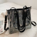 Black Clear Tote Bag Flower Printed Crossbody Tote with Removable Strap| PRUSES-5