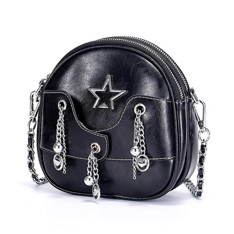 Black Cow Leather Round Zipper Mini Crossbody Bags