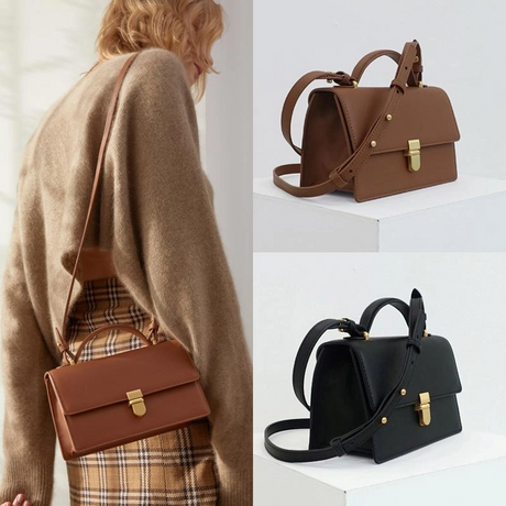 Black Flap Mini Square Shoulder Bag Top-handle Purse| PRUSES-1