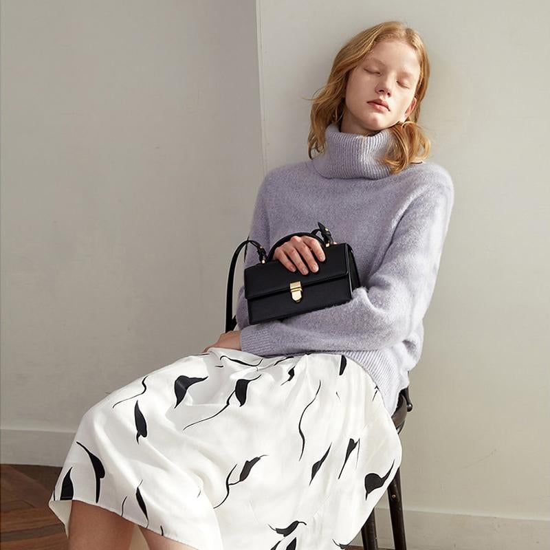 Black Flap Mini Square Shoulder Bag Top-handle Purse| PRUSES-2