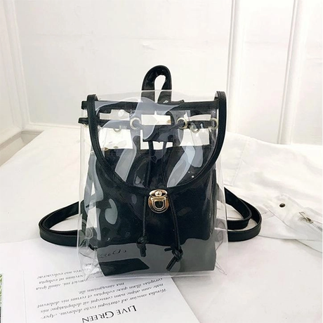 Black Flap PVC Clear Backpacks Transparent Bags with Inner Pouch| PRUSES