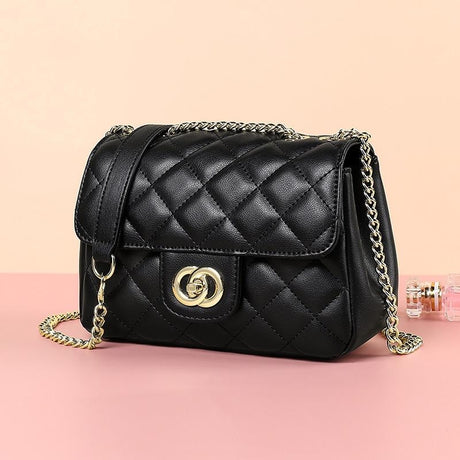 Black Flap Quilted Purse Bag Leather Shoulder Bags with Chain Strap-1