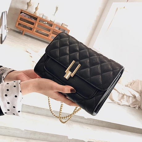 Black Flap Quilted Work Bag Leather Shoulder Bags with Chain Strap-1