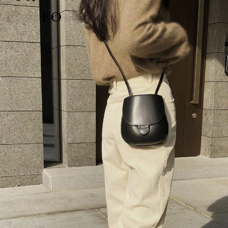Black Flap Side Bags Vintage Crossbody Saddle Bags | PRUSES-2