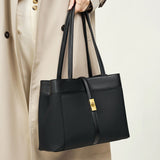 Black Genuine Leather Big Totes Twist Lock Handbags For Work | PRUSES-3