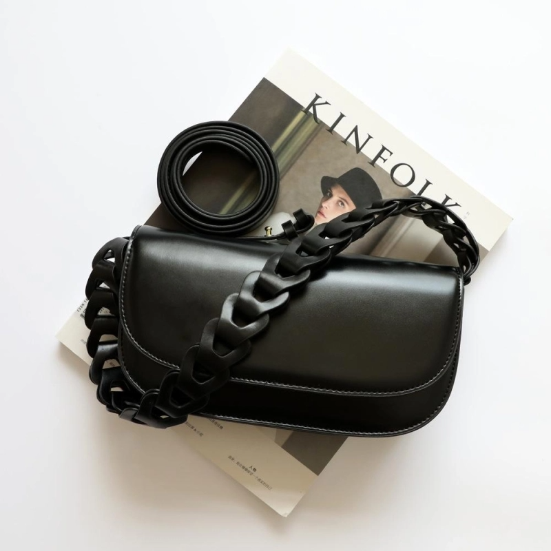 Black Genuine Leather Flap Shouler Bags Purse | PRUSES
