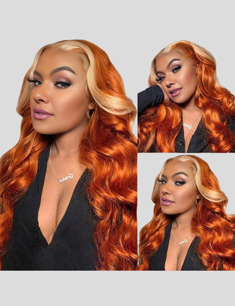 Black Ginger Blonde Body Wave 13x4 Lace Frontal Wig-2