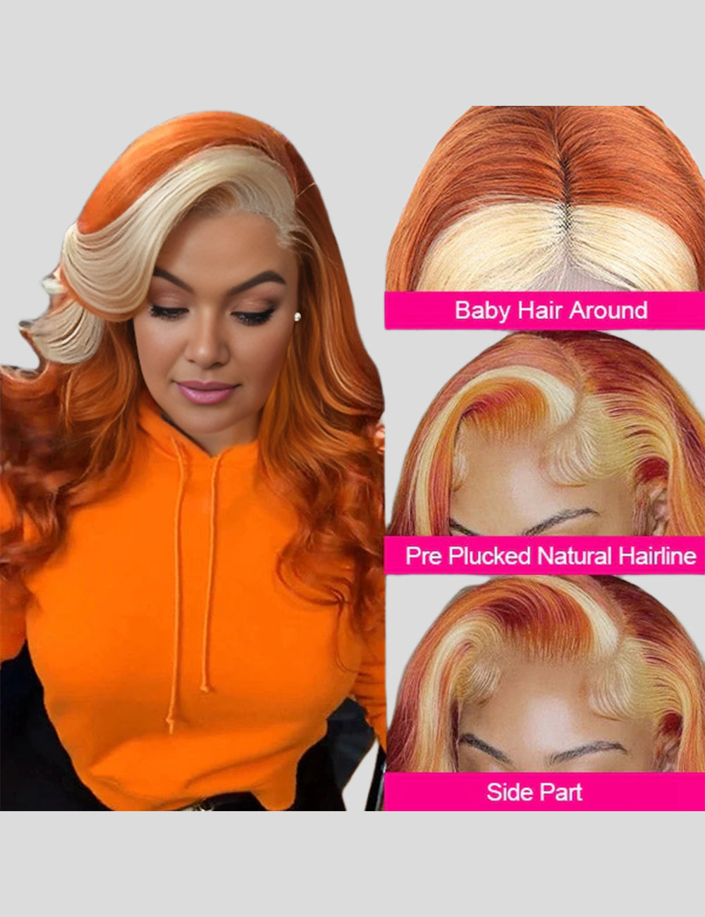 Black Ginger Blonde Body Wave 13x4 Lace Frontal Wig-3