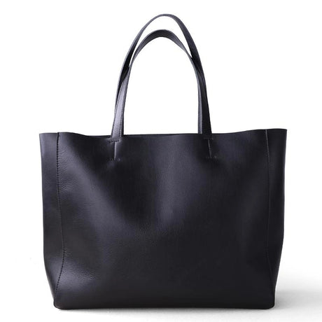 Black Horizontal Soft Leather Tote Bag for Women | PRUSES