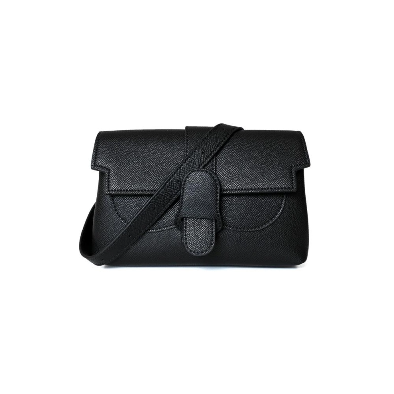 Black Leather Convertible Flap Crossbody Belt Bag Retro Handbags | PRUSES