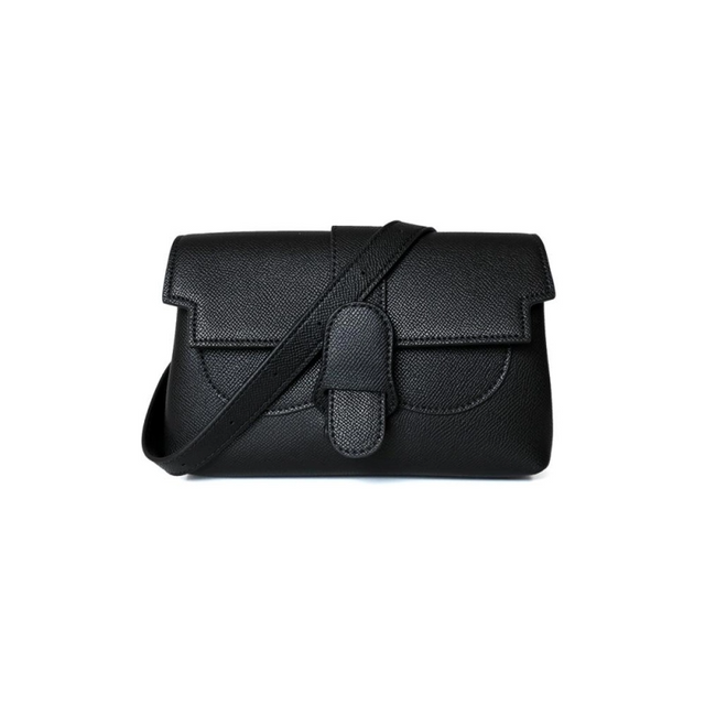 Black Leather Convertible Flap Crossbody Belt Bag Retro Handbags | PRUSES