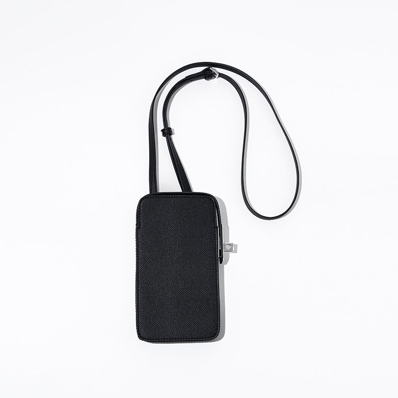 Black Leather Crossbody Square Mobile Phone Bag Mini Purse