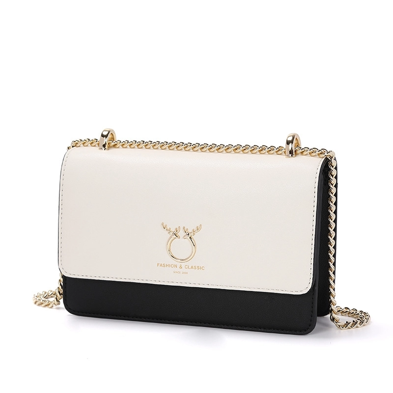 Black Leather Flap Chain Bag Office Women's Crossbody Bags| PRUSES