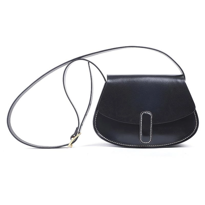  Black Leather Flap Half-circle Saddle Bags Crossbody Bag | PRUSES-2