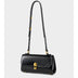 Black Leather Flap Shoulder Bag Elegant Crossbody Purse with Buckle