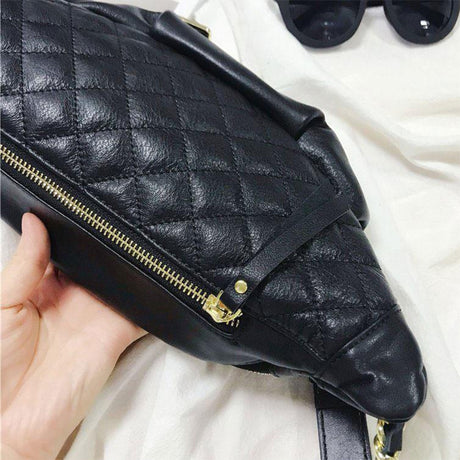 Black Leather Quilted Belt Bag Crossbody Waist Bag | PRUSES-1
