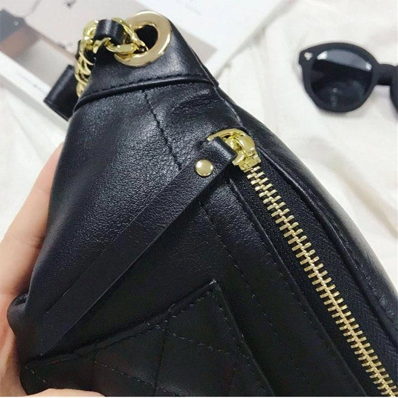 Black Leather Quilted Belt Bag Crossbody Waist Bag | PRUSES-4