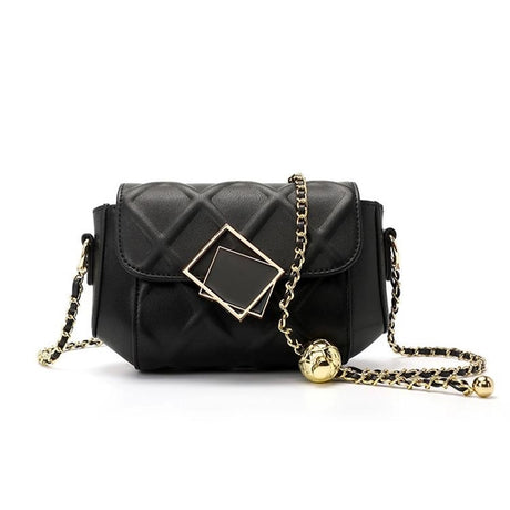 Black Leather Quilted Crossbody Bag Fashion Chain Bags Flap Purse| PRUSES