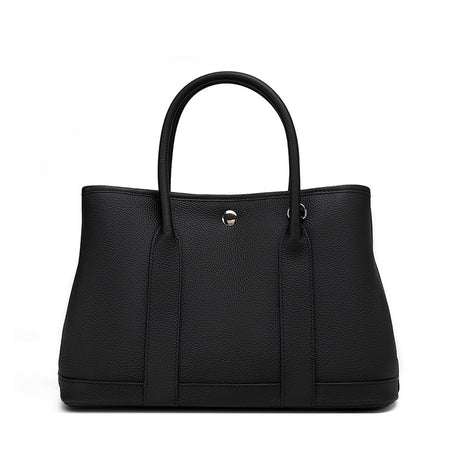 Black Leather Tote Bag Wide Strap Crossbody Bucket Bags | PRUSES-8