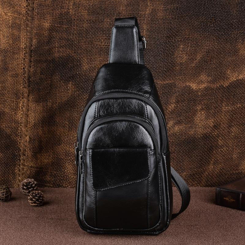Black Leather Vintage Crossbody Bag Chest Bags Fanny Pack | PRUSES