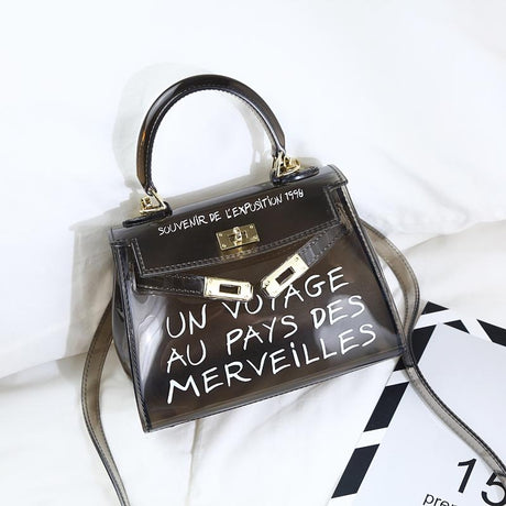 Black Letter Jelly Purse Cute Clear Bag PVC Crossbody Handbags| PRUSES