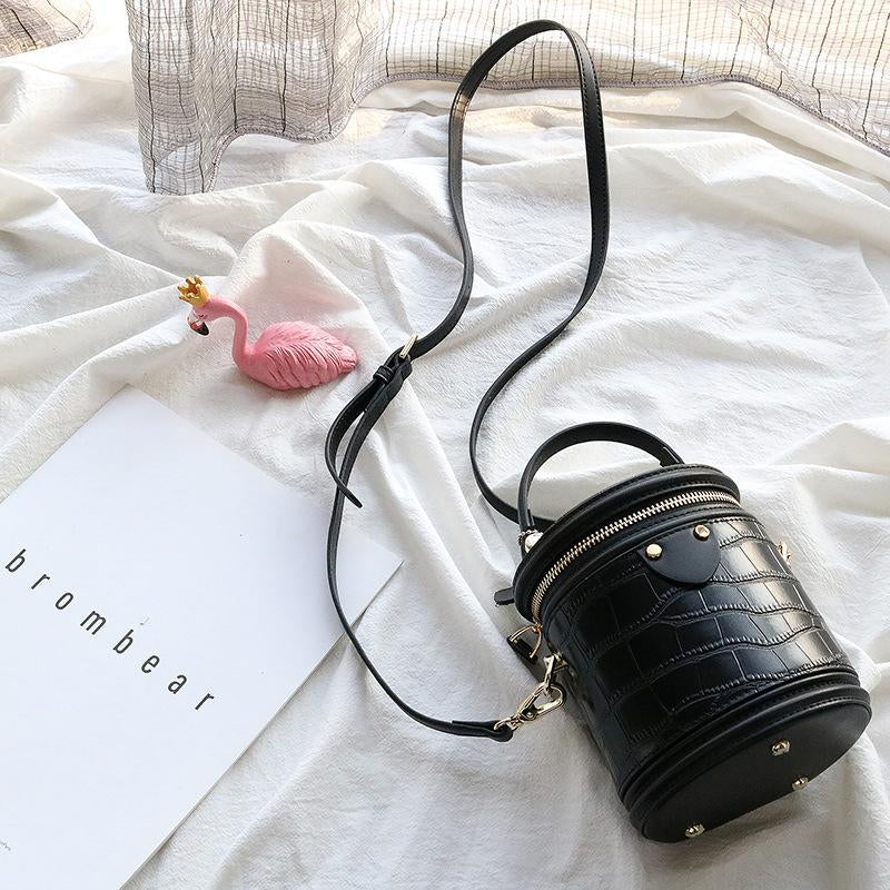 Black Mint Leather Croc Printed Zipper Mini Buckle Bag Crossbody Bags-1