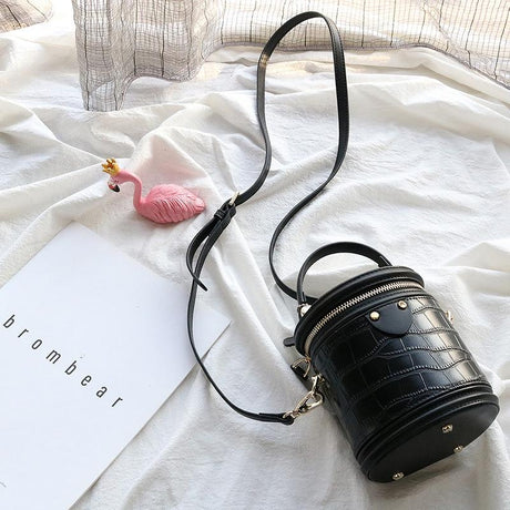 Black Mint Leather Croc Printed Zipper Mini Buckle Bag Crossbody Bags-1