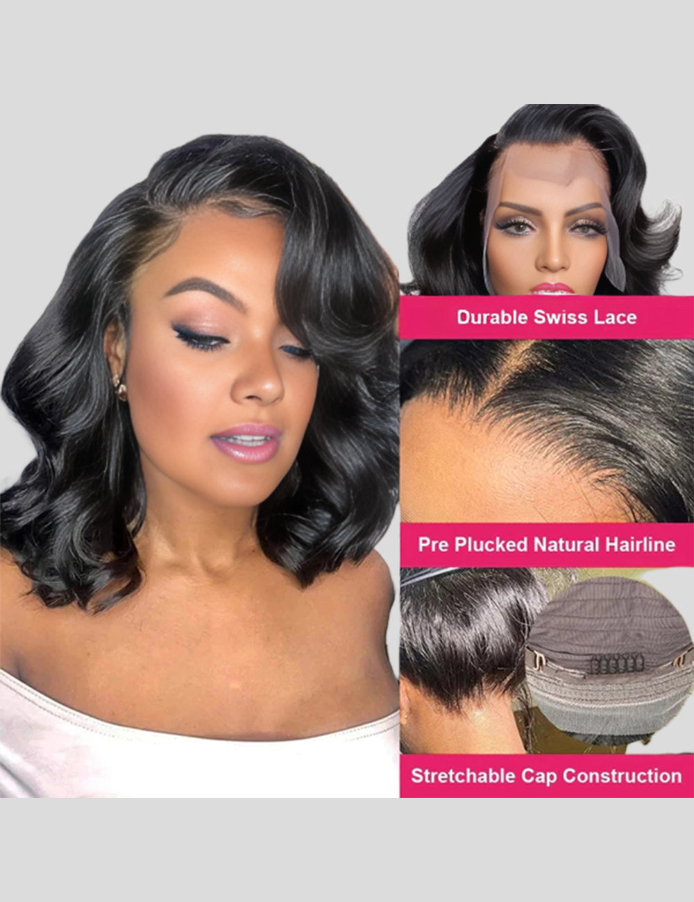 Black Natural Black Body Wave Bob Wig 13x4 Lace Frontal Wig-1
