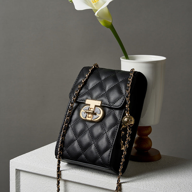 Black Quilted Leather Mini Crossbody Bags Flap Chain Bag-3