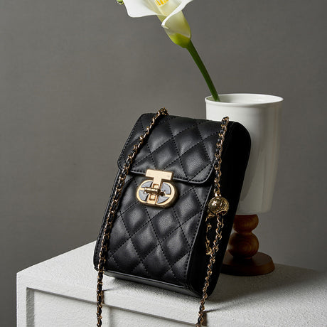 Black Quilted Leather Mini Crossbody Bags Flap Chain Bag-3