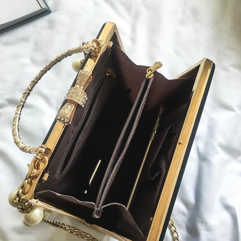 Black Retro Angel Box Mini Crossbody Bags Lolita Pearl Chain Bag-2