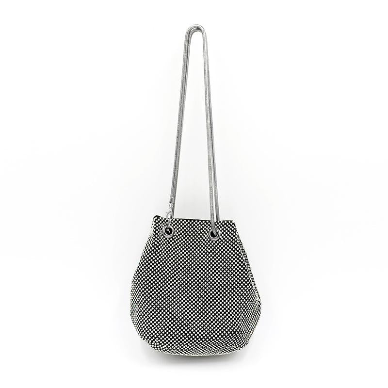 Black Rhinestones Bucket Bag Fashion Lady Evening Chain Bags