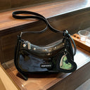 Black Rivet Clear Jelly Hobo Bag Studded Heart Charm Crossbody Purse| PRUSES