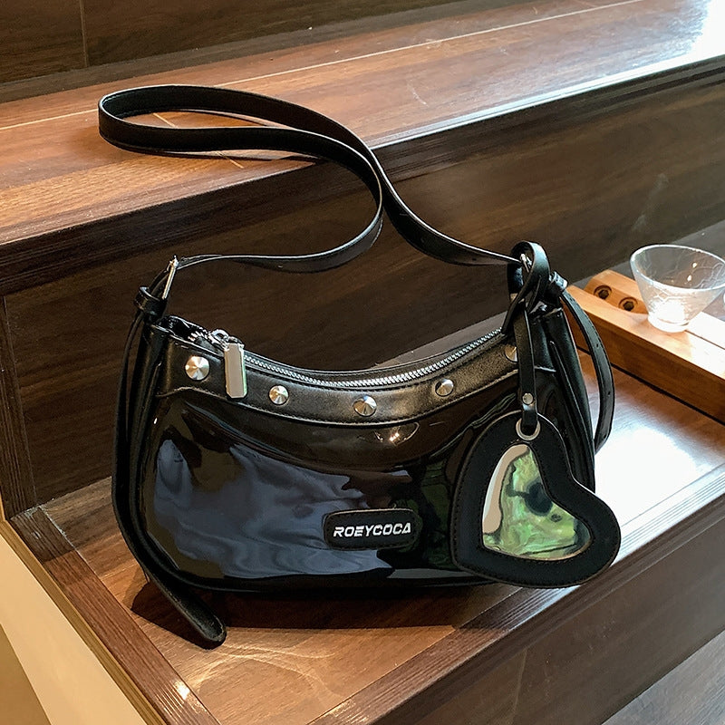 Black Rivet Clear Jelly Hobo Bag Studded Heart Charm Crossbody Purse| PRUSES