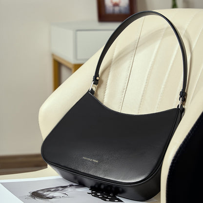 Black Smooth Leather Shoulder Hobo Bags Trend Handbags | PRUSES-1