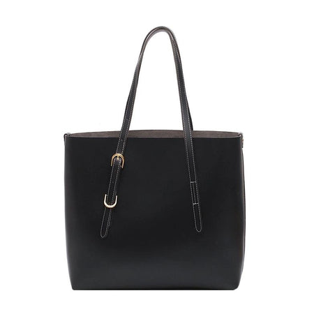 Black Vegan Leather Large Tote Bag with inner Pouch Shoulder Bags | PRUSES-2