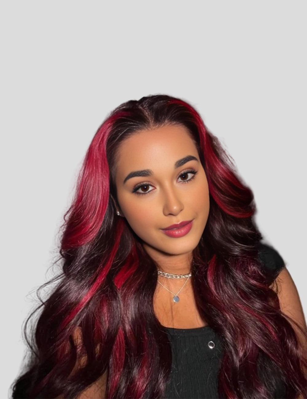 Black with Red Highlights Colored Wigs Body Wave Wig 13x4 HD Lace Red Lace Front Wigs-1