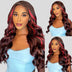 Black with Red Highlights Colored Wigs Body Wave Wig 13x4 HD Lace Red Lace Front Wigs-3