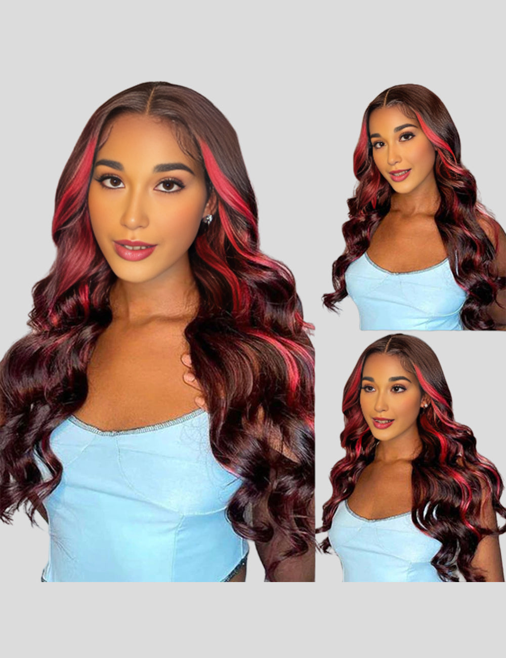 Black with Red Highlights Colored Wigs Body Wave Wig 13x4 HD Lace Red Lace Front Wigs-3