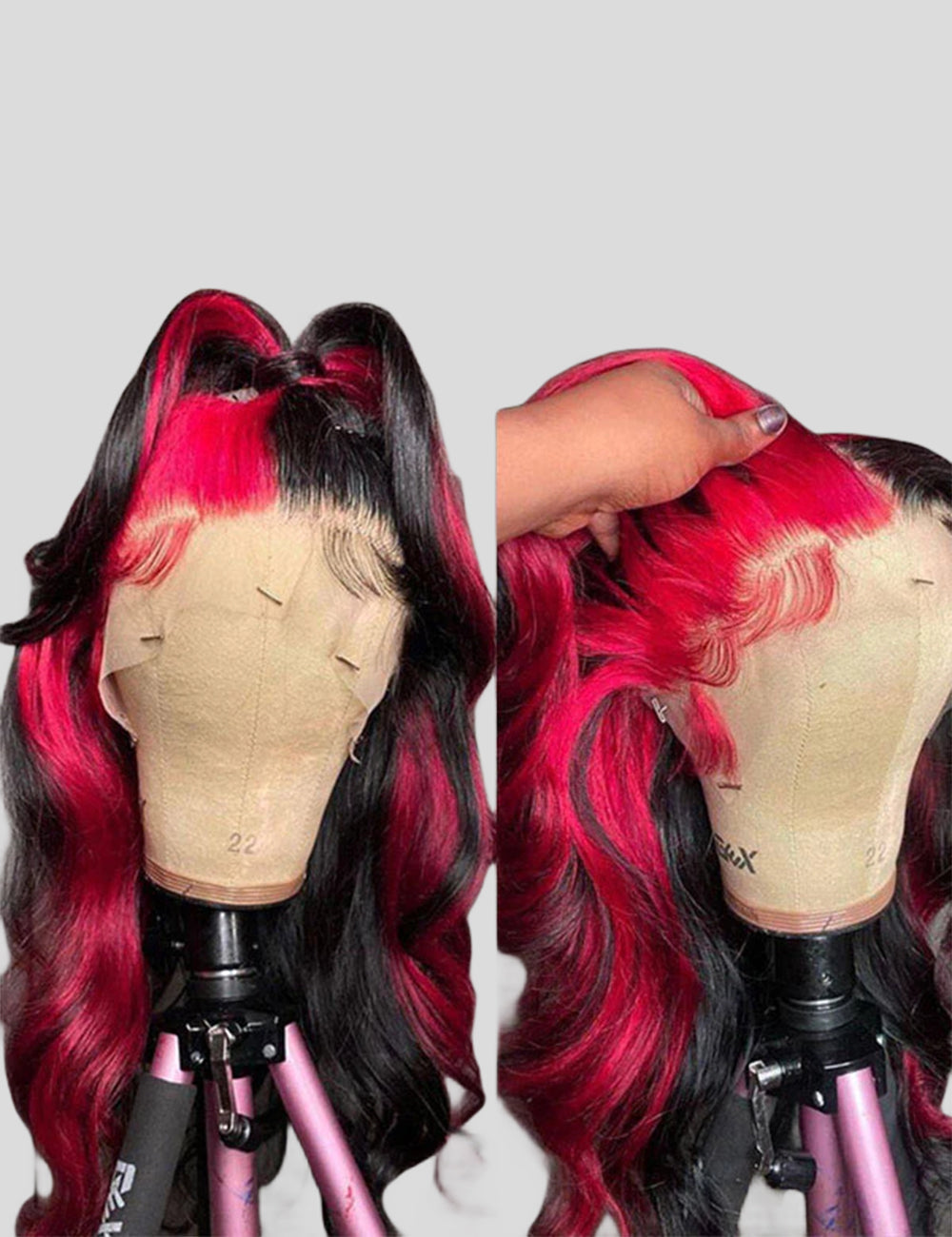 Black with Red Highlights Colored Wigs Body Wave Wig 13x4 HD Lace Red Lace Front Wigs-5