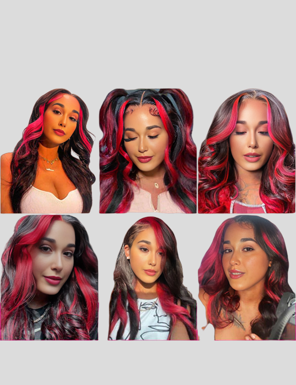 Black with Red Highlights Colored Wigs Body Wave Wig 13x4 HD Lace Red Lace Front Wigs-6