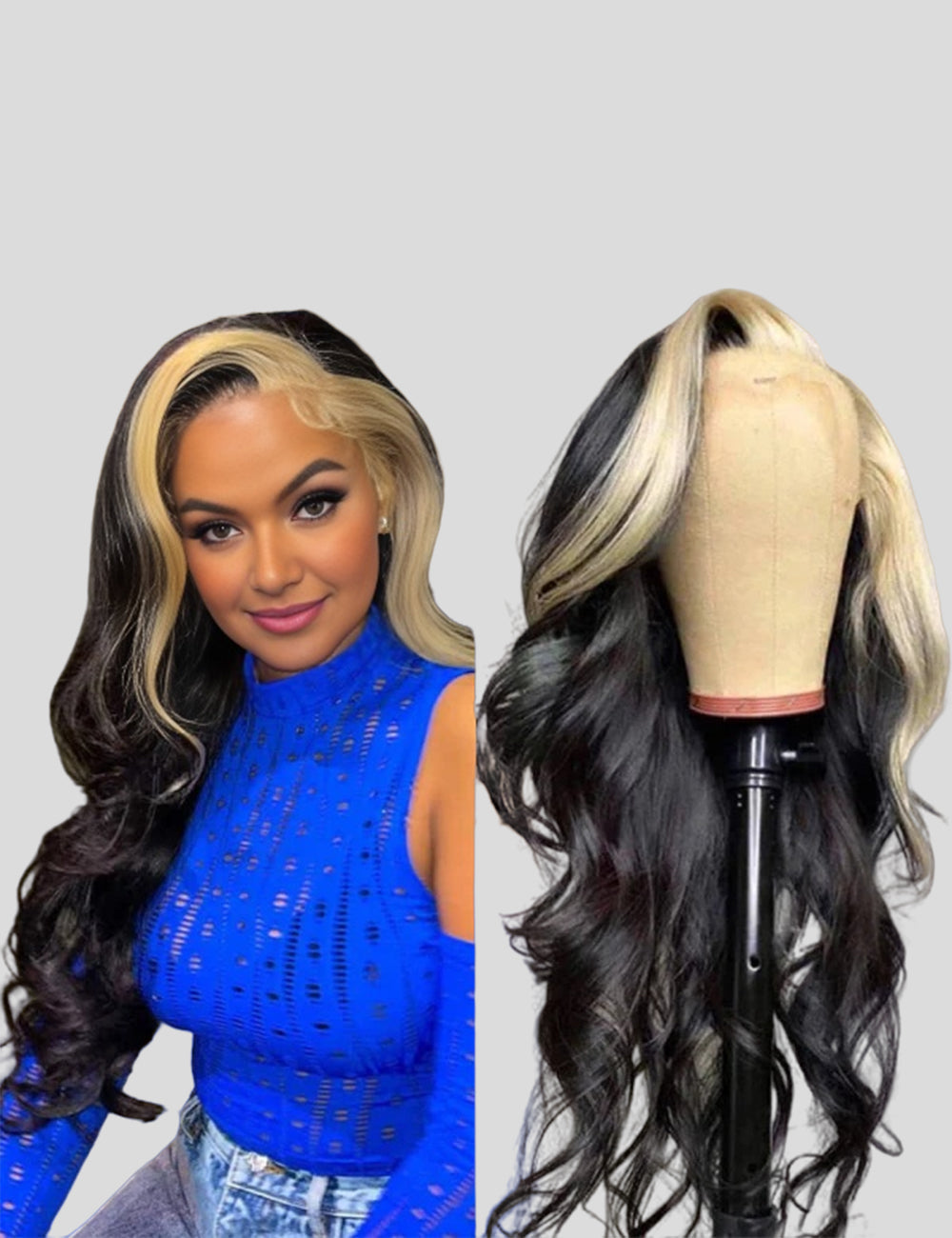 Blonde Skunk Stripe Lace Wig 13x4 Lace Front Wig Straight Glueless Human Hair Wigs Highlight Body Wave Wig-2