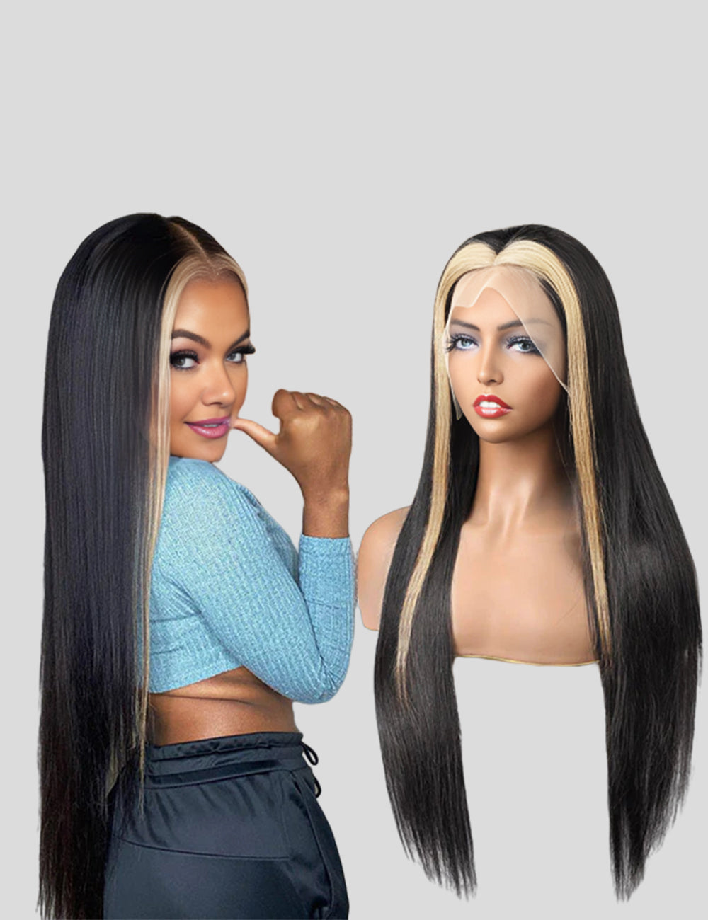 Blonde Skunk Stripe Lace Wig 13x4 Lace Front Wig Straight Glueless Human Hair Wigs Highlight Body Wave Wig-4