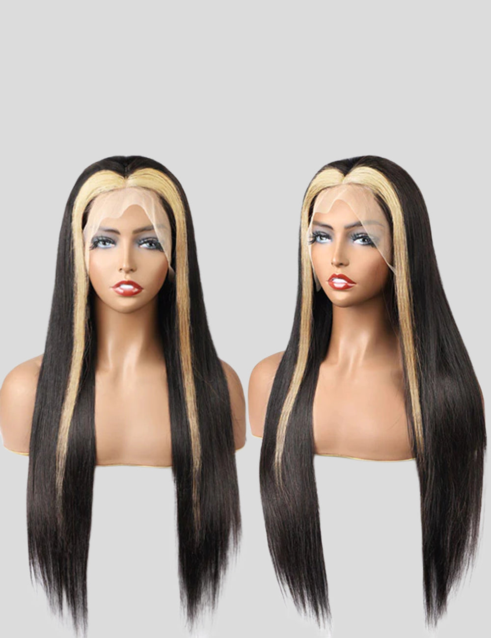 Blonde Skunk Stripe Lace Wig 13x4 Lace Front Wig Straight Glueless Human Hair Wigs Highlight Body Wave Wig-5
