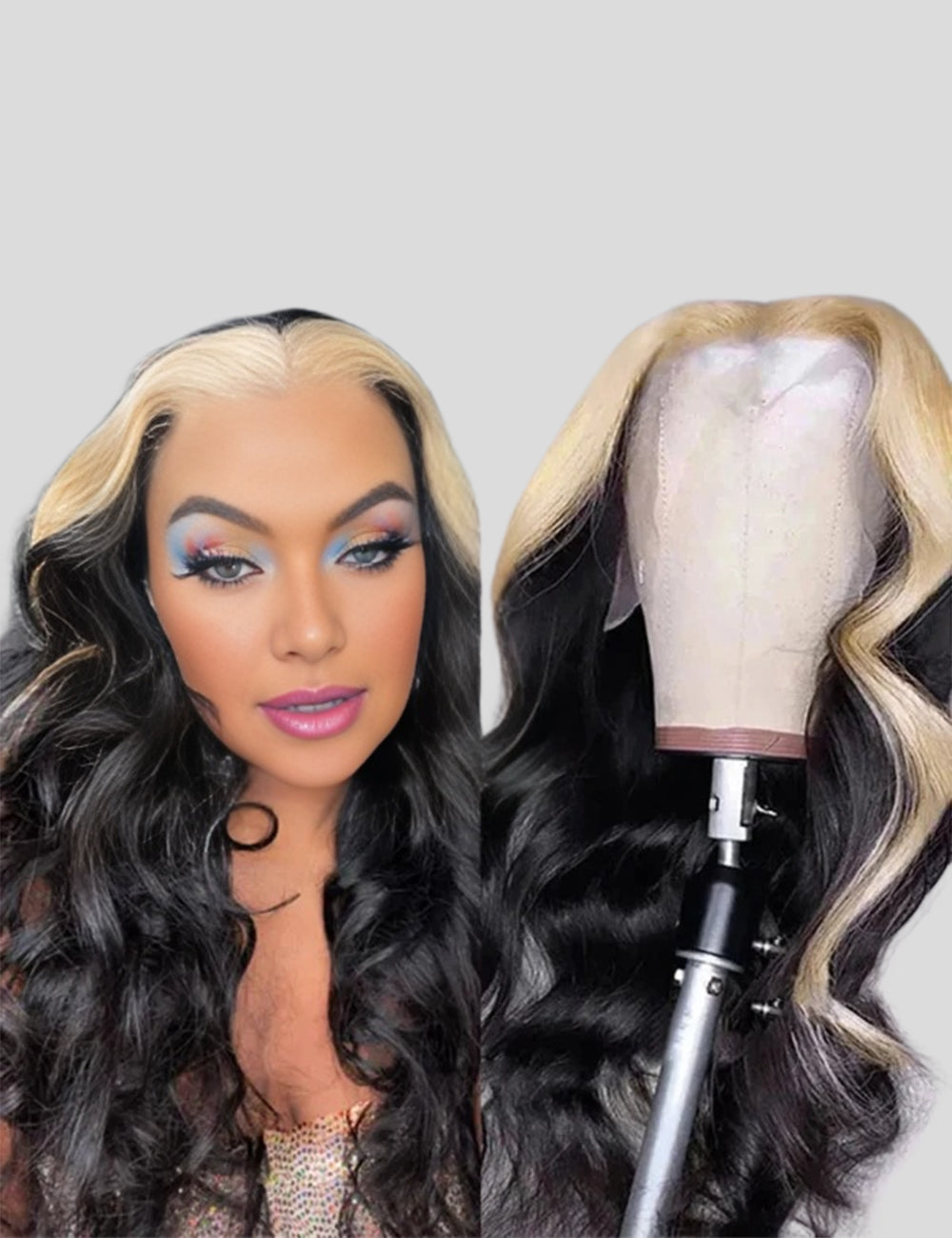 Blonde Skunk Stripe Lace Wig 13x4 Lace Front Wig Straight Glueless Human Hair Wigs Highlight Body Wave Wig