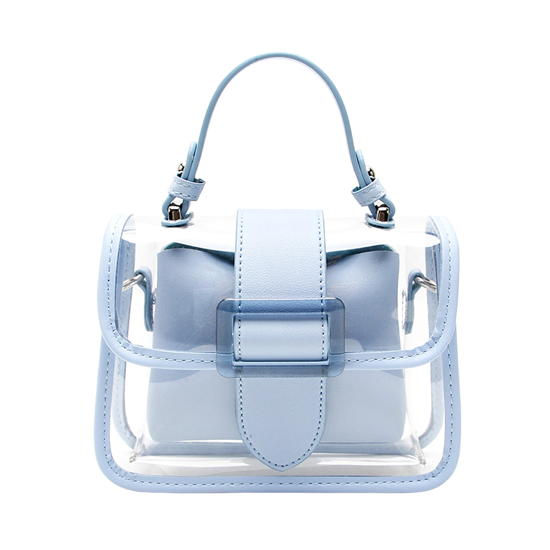 Blue Clear Satchel Bag Inside Pouch Crossbody Chain PVC Handbag| PRUSES