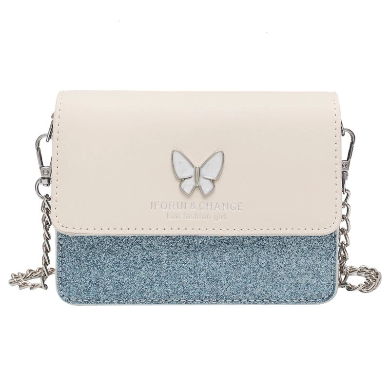 Blue Glitter Flap Butterfly Crossbody Chain Bag Purse with Zipper| PRUSES-1